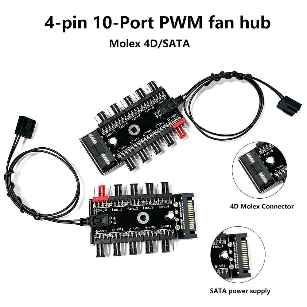 Pc Power Supply - 10-poorts 4-pins PWM ventilatorhubsplitter, Molex 4D