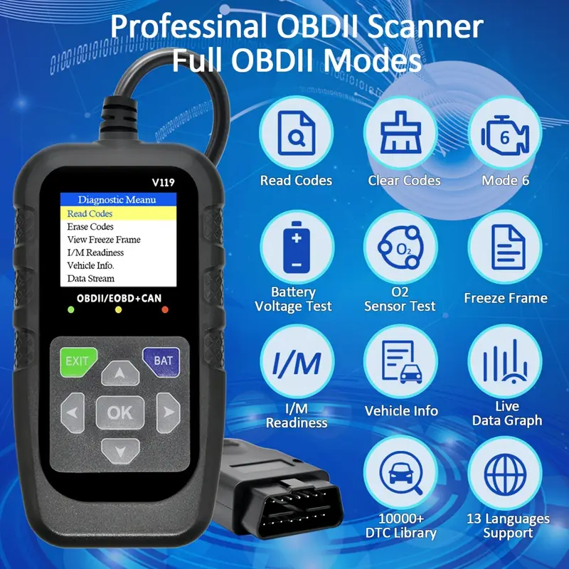 V119 OBD2 Scanner Codelezer US - Power Supply Tester recensie en prijs